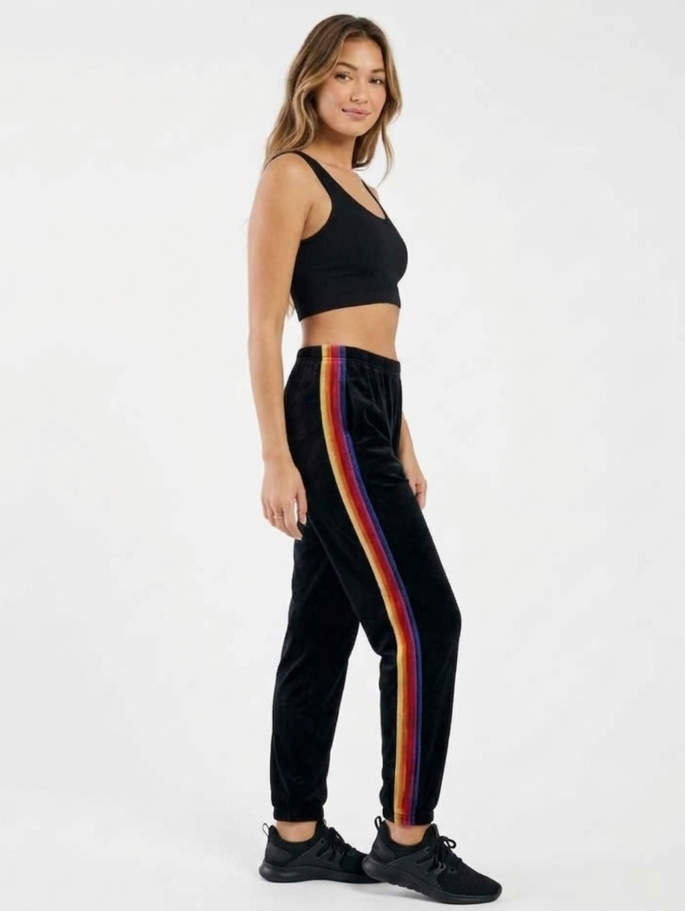 Aviator Nation Classic Velvet Sweatpants with Stripes - Black Size XL